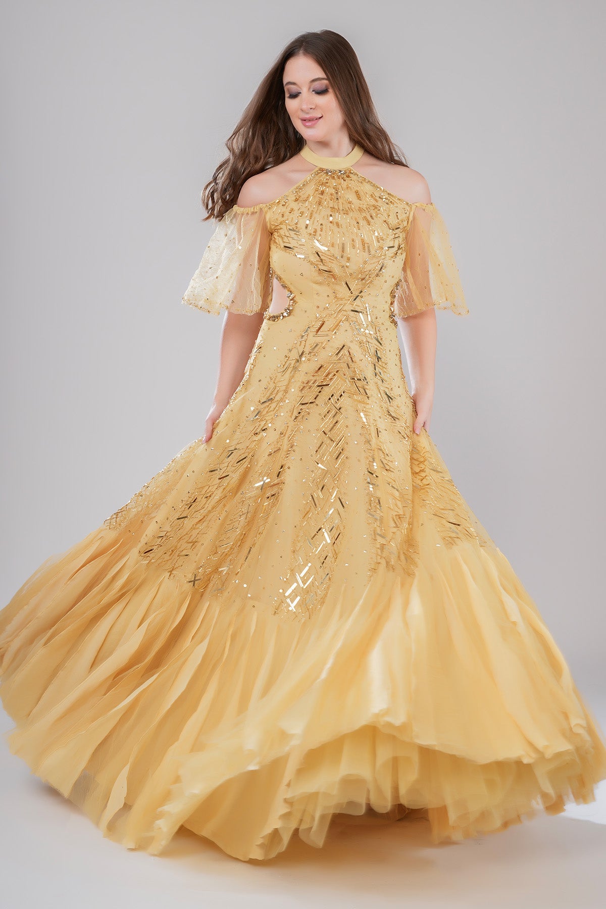 Buy Gold Sequins Embellished Gown by Smita Shrinivas for women online at ScrollnShops